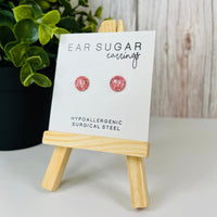 Tulip pink glitter round earrings by Ear Sugar made in the USA