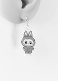 Cute little monster grey blue hypoallergenic dangle earrings by Ear Sugar