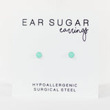 Ear sugar earrings with hypoallergenic surgical steel text on a white background
