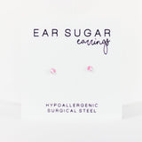 Ear sugar earrings with hypoallergenic surgical steel text on a white background