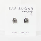 Small Tombstone RIP Halloween earrings hypoallergenic made in the USA by Ear Sugar