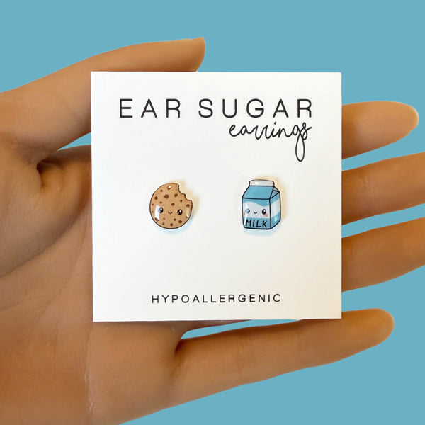 Cookies and Milk stud earrings hypoallergenic made in the USA by Ear Sugar