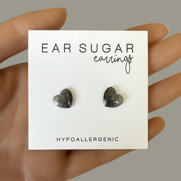 Moon Hearts stud earrings hypoallergenic made in the USA by Ear Sugar