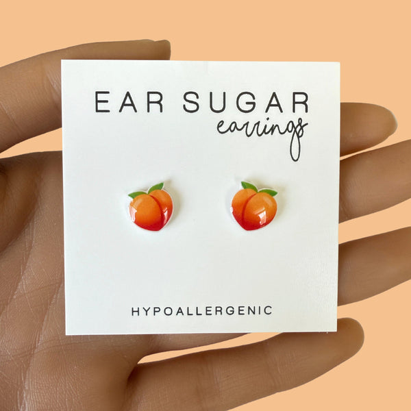 Juicy Peaches stud earrings hypoallergenic made in the USA by Ear Sugar