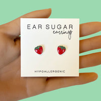 Red Strawberry stud earrings hypoallergenic made in the USA by Ear Sugar