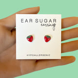 Red Strawberry stud earrings hypoallergenic made in the USA by Ear Sugar