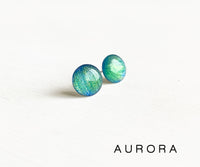 Aurora sky green and blue shimmer dot earrings by Ear Sugar hypoallergenic