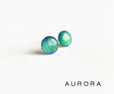 Aurora sky green and blue shimmer dot earrings by Ear Sugar hypoallergenic
