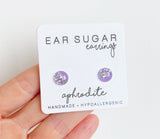 Aphrodite light purple and silver glitter hypoallergenic dot earrings by Ear Sugar
