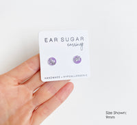 Aphrodite light purple and silver glitter hypoallergenic dot earrings by Ear Sugar