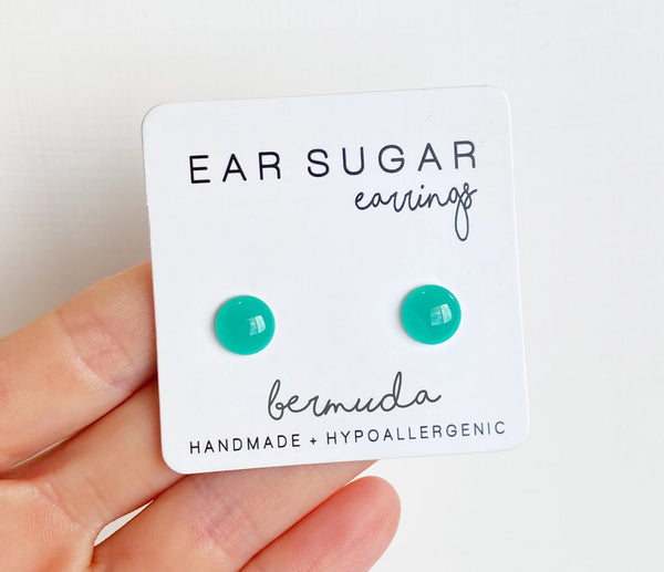 Bermuda bright teal hypoallergenic dot earrings by Ear Sugar
