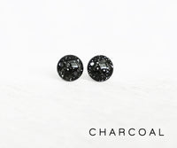 Charcoal black glitter stud earrings by Ear Sugar hypoallergenic