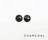 Charcoal black glitter stud earrings by Ear Sugar hypoallergenic