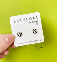 Cow print black and white studs hand painted earrings by Ear Sugar