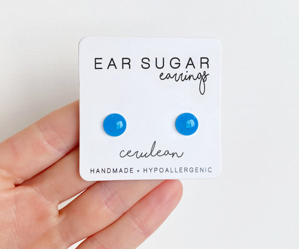 Cerulean blue little stud earrings by Ear Sugar