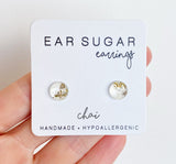 Chai pearl and gold glitter stud earrings by Ear Sugar hypoallergenic