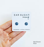 Denim blue surgical steel earrings by Ear Sugar