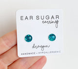 Dragon dark teal green glitter earrings by Ear Sugar hypoallergenic