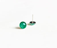 Emerald green glitter dot stud earrings by Ear Sugar hypoallergenic