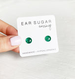 Emerald green glitter dot stud earrings by Ear Sugar hypoallergenic
