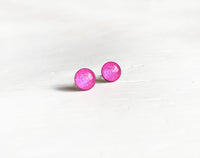 Flamingo pink shimmer stud earrings by Ear Sugar non irritating to ears