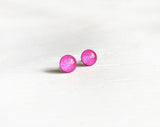 Flamingo pink shimmer stud earrings by Ear Sugar non irritating to ears