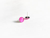 Flamingo pink shimmer stud earrings by Ear Sugar non irritating to ears
