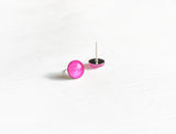 Flamingo pink shimmer stud earrings by Ear Sugar non irritating to ears