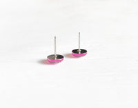Flamingo pink shimmer stud earrings by Ear Sugar non irritating to ears