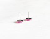 Flamingo pink shimmer stud earrings by Ear Sugar non irritating to ears