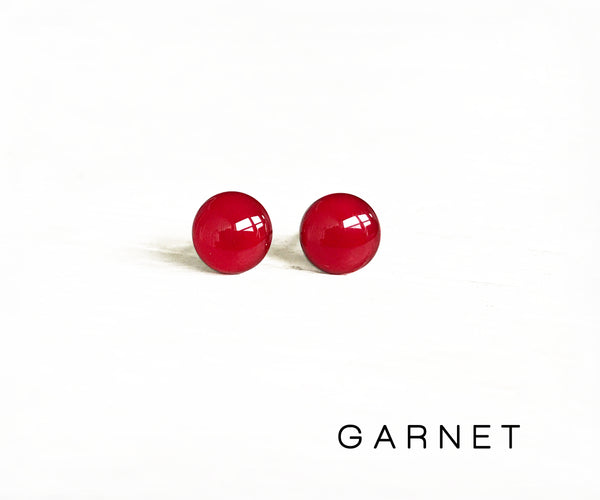 Garnet red stud earrings by Ear Sugar hypoallergenic made in the USA