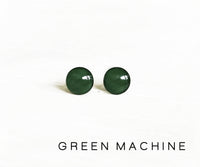 Green Machine dark green stud earrings by Ear Sugar made in the USA