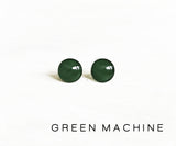 Green Machine dark green stud earrings by Ear Sugar made in the USA