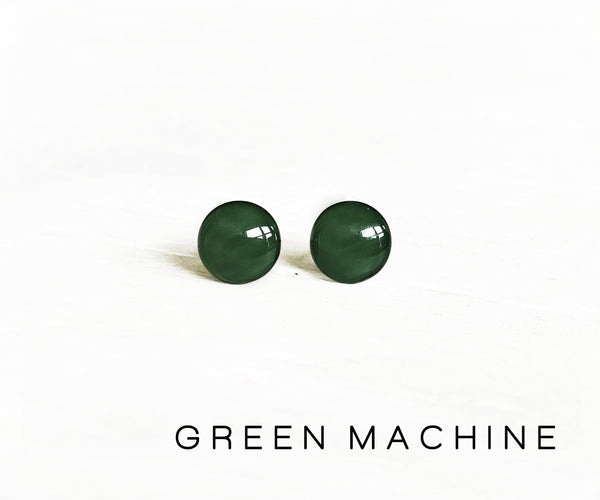Green Machine dark green stud earrings by Ear Sugar made in the USA