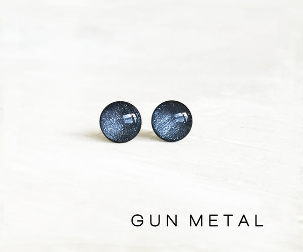 Gun Metal shimmer stud earrings by Ear Sugar hypoallergenic made in the USA