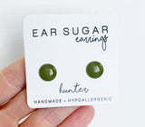 Hunter green stud earrings by Ear Sugar hypoallergenic made in the USA