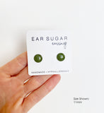 Hunter green stud earrings by Ear Sugar hypoallergenic made in the USA