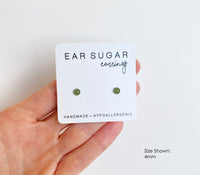 Hunter green stud earrings by Ear Sugar hypoallergenic made in the USA