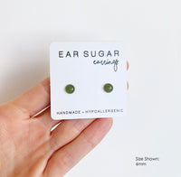 Hunter green stud earrings by Ear Sugar hypoallergenic made in the USA