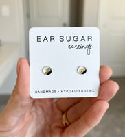 Quartz black pearl and gold glitter earrings for everyday by Ear Sugar