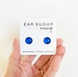 Sapphire blue surgical steel stud earrings by Ear Sugar made in the USA