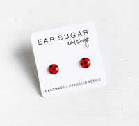 Ladybug stud earrings by Ear Sugar hypoallergenic made in the USA