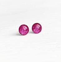 Pucker Up dark pink glitter stud earrings by Ear Sugar made in the USA