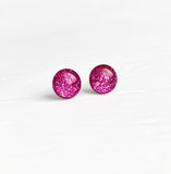 Pucker Up dark pink glitter stud earrings by Ear Sugar made in the USA