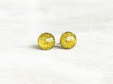 Sunshine yellow glitter round earrings by Ear Sugar made in the USA