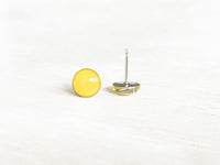 Lemon yellow round stud earrings by Ear Sugar hypoallergenic made in the USA