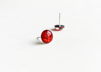 Ruby Slipper red glitter stud earrings by Ear Sugar handmade in USA