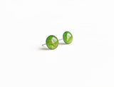 Olive green shimmer stud earrings by Ear Sugar hypoallergenic made in the USA
