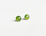 Olive green shimmer stud earrings by Ear Sugar hypoallergenic made in the USA