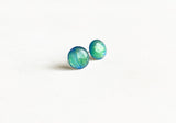 Aurora sky green and blue shimmer dot earrings by Ear Sugar hypoallergenic